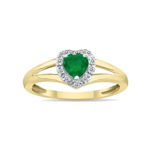 Heart Shape Emerald and Diamond Ring in 10K Yellow Gold- SPR8150EM