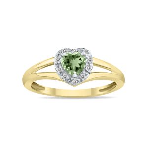 Heart Shape Green Amethyst and Diamond Ring in 10K Yellow Gold- SPR8150GA