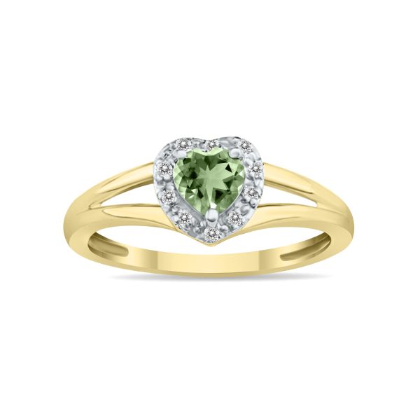 Heart Shape Green Amethyst and Diamond Ring in 10K Yellow Gold- SPR8150GA