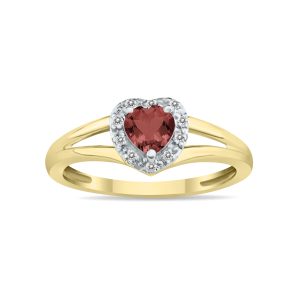 Heart Shape Garnet and Diamond Ring in 10K Yellow Gold- SPR8150GT