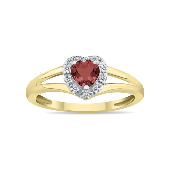 Heart Shape Garnet and Diamond Ring in 10K Yellow Gold- SPR8150GT