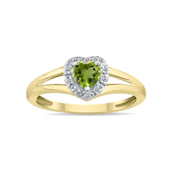 Heart Shape Peridot and Diamond Ring in 10K Yellow Gold- SPR8150PD