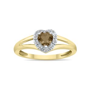 Heart Shape Smokey Quartz and Diamond Ring in 10K Yellow Gold- SPR8150SQ