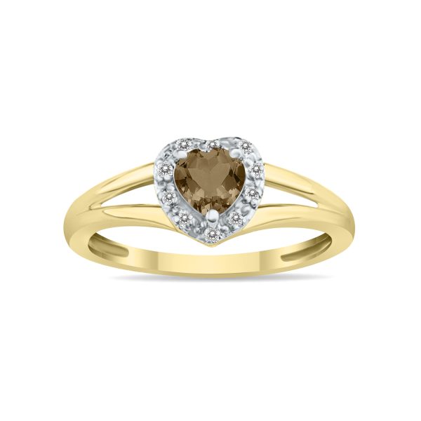 Heart Shape Smokey Quartz and Diamond Ring in 10K Yellow Gold- SPR8150SQ