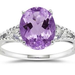 Oval Cut Amethyst & Diamond Ring in 14k White Gold- SPR8195AM