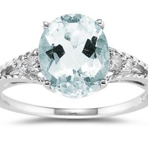 Oval Cut Aquamarine & Diamond Ring in 14k White Gold- SPR8195AQ