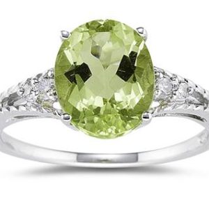 Oval Cut Peridot & Diamond Ring in 14k White Gold- SPR8195PD