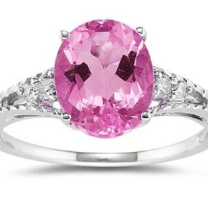 Oval Cut Pink Topaz & Diamond Ring in 14k White Gold- SPR8195PZ