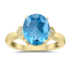 Blue Topaz & Diamond Ring in 10k Yellow Gold- SPR8278BT