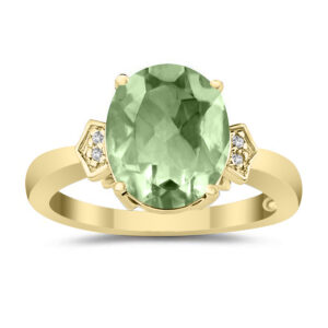 Green Amethyst & Diamond Ring in 10k Yellow Gold- SPR8278GA