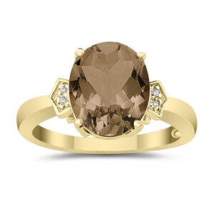 Smokey Quartz & Diamond Ring in 10k Yellow Gold- SPR8278SQ