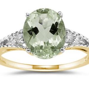 Oval Cut Green Amethyst & Diamond Ring in 14k Yellow Gold- SPR8311GA