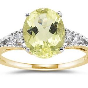 Oval Cut Lemon Quartz & Diamond Ring in 14k Yellow Gold- SPR8311LQ