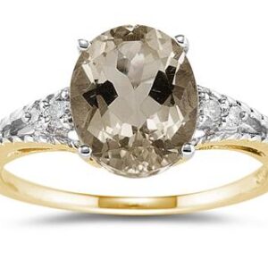Oval Cut Smokey Quartz & Diamond Ring in 14k Yellow Gold- SPR8311SQ