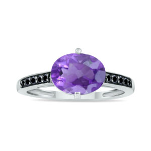 Amethyst and Black Diamond Ring in 10K White Gold- SPR8442BDAM