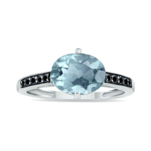 Aquamarine and Black Diamond Ring in 10K White Gold- SPR8442BDAQ