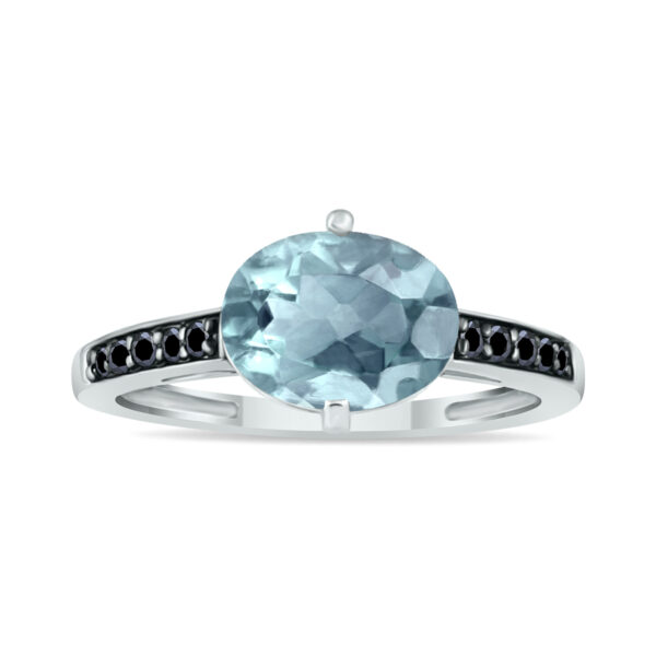 Aquamarine and Black Diamond Ring in 10K White Gold- SPR8442BDAQ