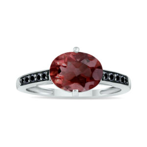 Garnet and Black Diamond Ring in 10K White Gold- SPR8442BDGT