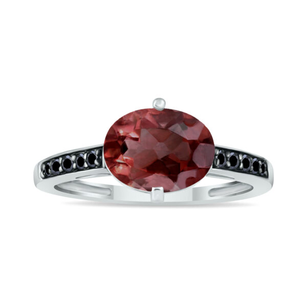Garnet and Black Diamond Ring in 10K White Gold- SPR8442BDGT