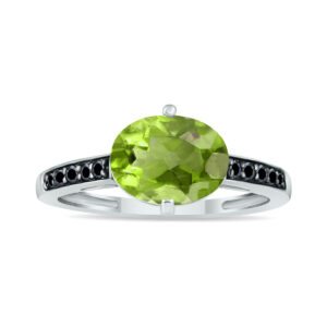 Peridot and Black Diamond Ring in 10K White Gold- SPR8442BDPD