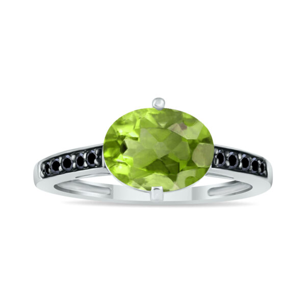 Peridot and Black Diamond Ring in 10K White Gold- SPR8442BDPD