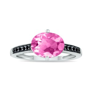 Pink Topaz and Black Diamond Ring in 10K White Gold- SPR8442BDPZ