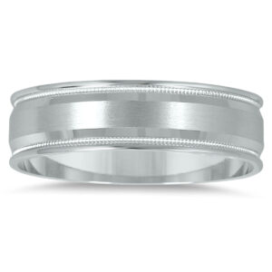6mm Milgrain Edge Comfort Fit Wedding Band in 14K White Gold- WBU562552