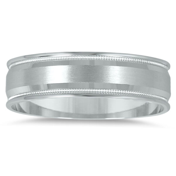 6mm Milgrain Edge Comfort Fit Wedding Band in 14K White Gold- WBU562552