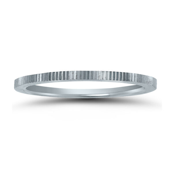 Thin 1MM Hand Cut Ridged Design Wedding Band in 14K White Gold- WBU58531