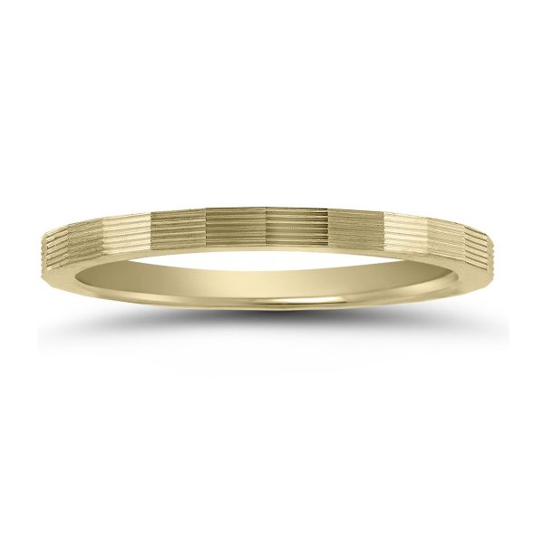 14K Yellow Gold Thin Faceted Groove Design 1.5MM Wedding Band- WBU58539
