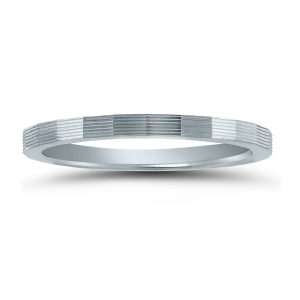 14K White Gold Thin Faceted Groove Design 1.5MM Wedding Band- WBU58540