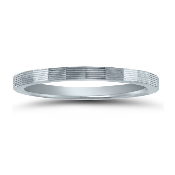 14K White Gold Thin Faceted Groove Design 1.5MM Wedding Band- WBU58540