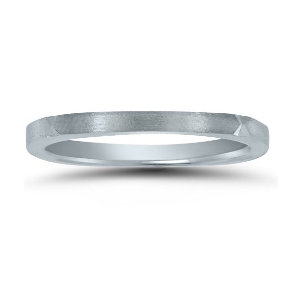 Thin 1.5MM Four Sided Wedding Band with Matte Finish in 14K White Gold- WBU58555