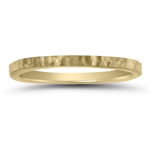 Women's 4 Sided Thin 1.5MM Hammered Wedding Band in 14K Yellow Gold- WBU58560