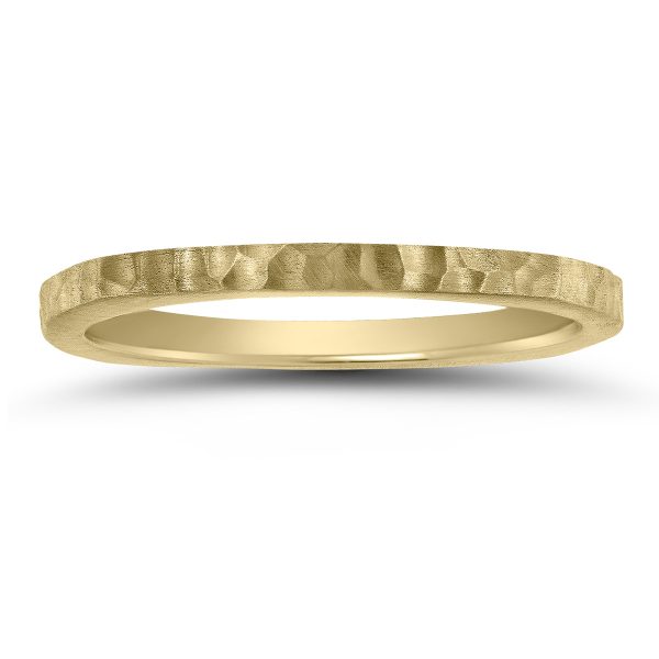 Women's 4 Sided Thin 1.5MM Hammered Wedding Band in 14K Yellow Gold- WBU58560