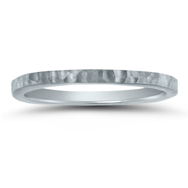 Women's 4 Sided Thin 1.5MM Hammered Wedding Band in 14K White Gold- WBU58561