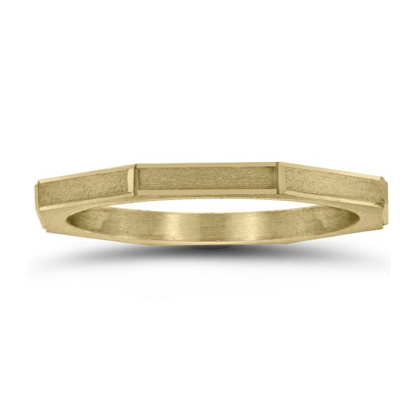 Eight Sided Thin 1.5MM Matte Finish Wedding Band in 14K Yellow Gold- WBU58804