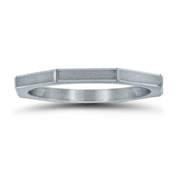Eight Sided Thin 1.5MM Matte Finish Wedding Band in 14K White Gold- WBU58805