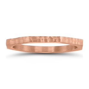 Thin 1.5MM Eight Sided Octagon Hammered Finish Wedding Band in 14K Rose Gold- WBU58809