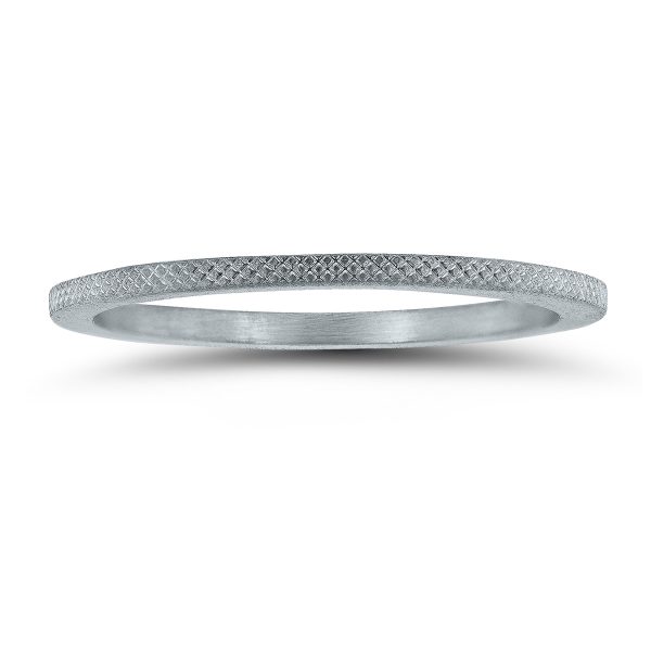 1MM Thin Wedding Band with Cross Hatch Center in 14K White Gold- WBU58820