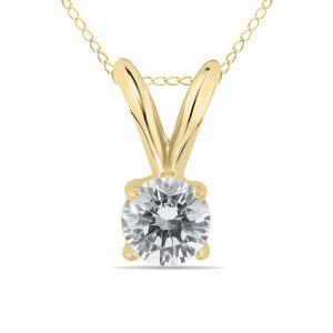 1/10 Carat Round Diamond Solitaire Pendant in 14K Yellow Gold- XPR0010C3