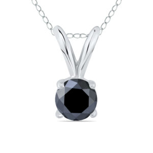 1/3 Carat TW Round Black Diamond Solitaire Pendant in 14K White Gold- XPR0033BK1