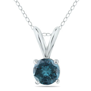 1/2 Carat TW Round Blue Diamond Solitaire Pendant in 14K White Gold- XPR0050BE1