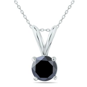 3/4 Carat TW Round Black Diamond Solitaire Pendant in 14K White Gold- XPR0075BK1