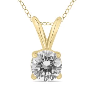 AGS Certified 3/4 Carat Round Diamond Solitaire Pendant in 14K Yellow Gold (J-K Color, I2-I3 Clarity)- XPR0075C3