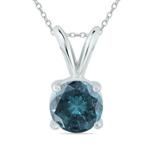 1 Carat TW Round Blue Diamond Solitaire Pendant in 14K White Gold- XPR0100BE1