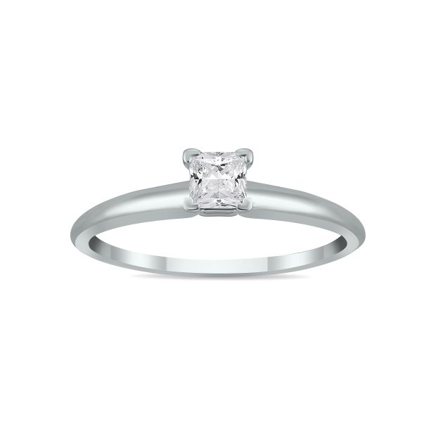 1/7 Carat Princess Diamond Solitaire Ring in 14K White Gold- XRP0015B1
