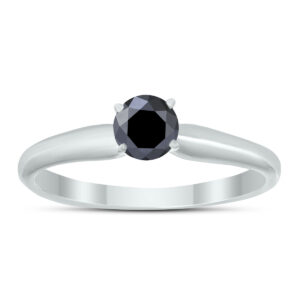 1/4 Carat TW Round Black Diamond Solitaire Ring in 14K White Gold- XRR0025BK1
