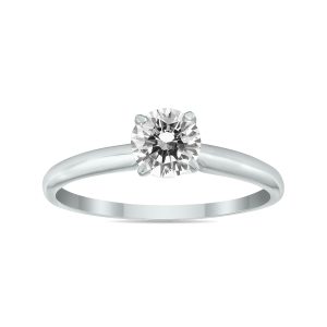AGS Certified 1/3 Carat Round Diamond Solitaire Ring in 14K White Gold- XRR0033C1