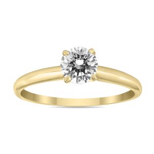 1/3 Carat Round Diamond Solitaire Ring in 14K Yellow Gold- XRR0033C3D